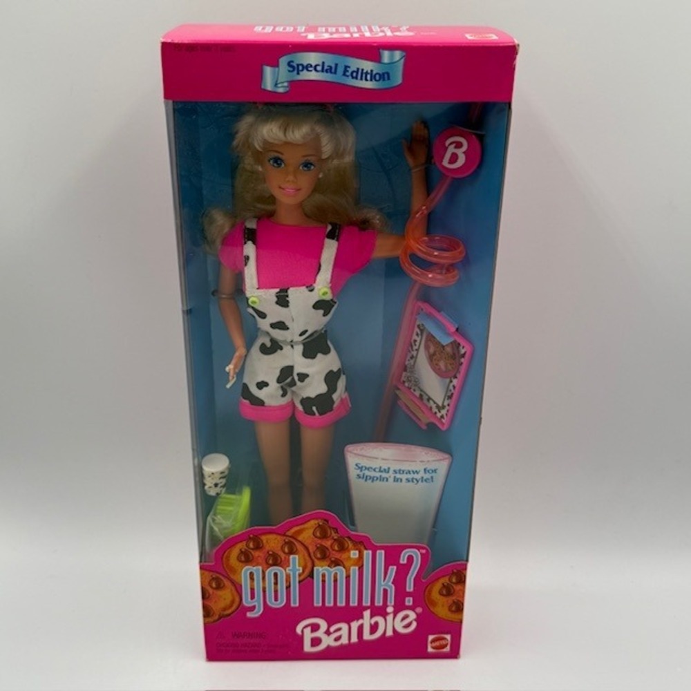 Mattel Got Milk Barbie Special Edition 1996 Cow Print Romper Doll 15121 NIB